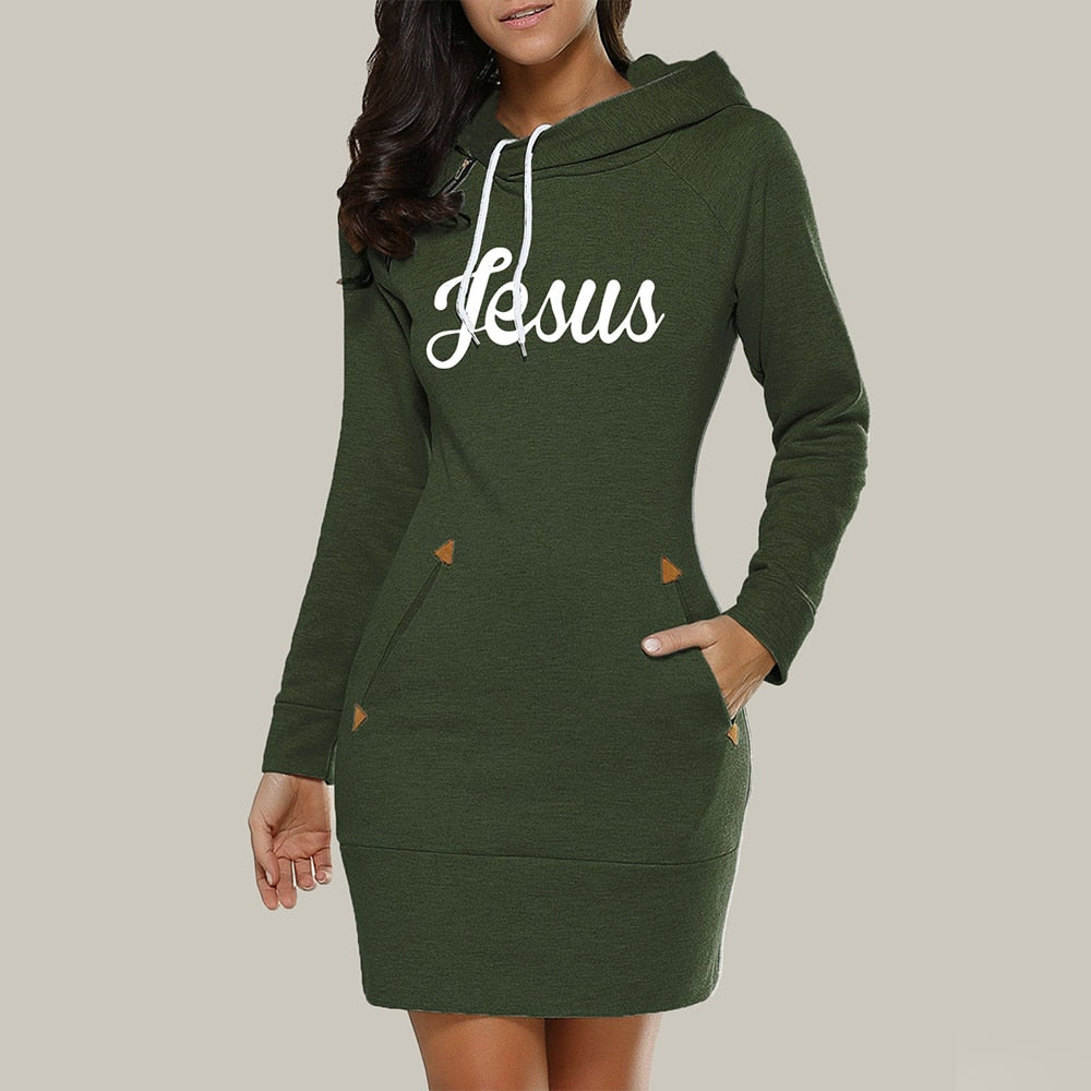 Damen Kapuzenpullover Hoodie Pullikleid Sweatshirt Jumper Minikleid Longtop Sportkleid