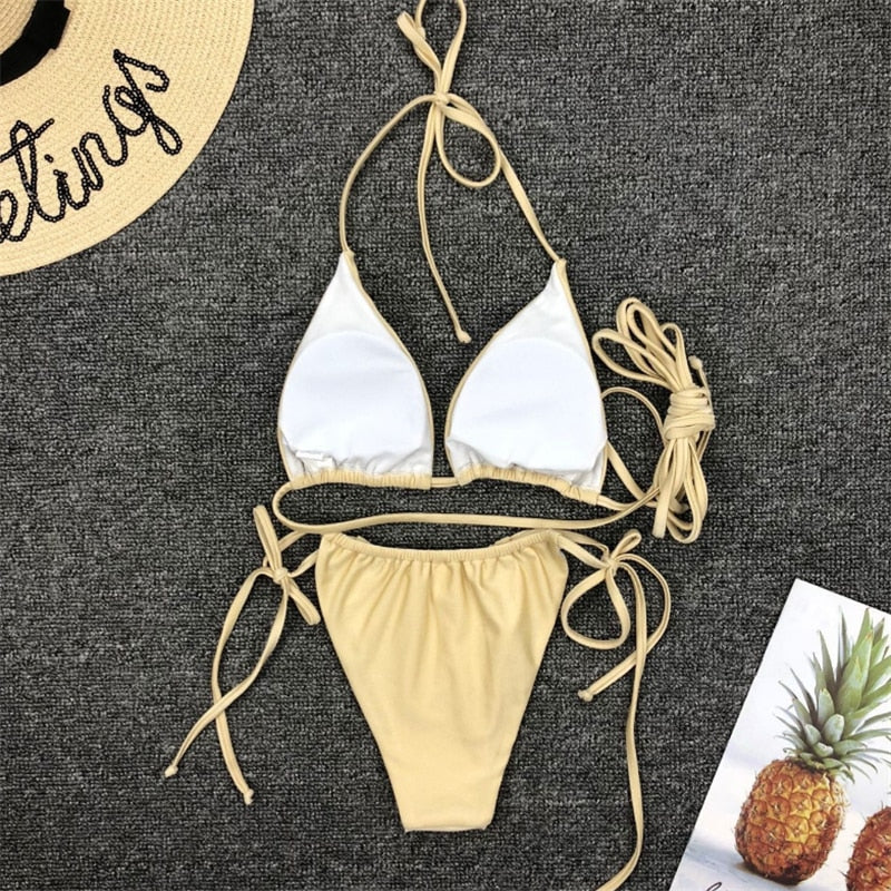Damen Micro Bikini Set BH Gepolstert Brasilianischer Badeanzug Bademode Strand