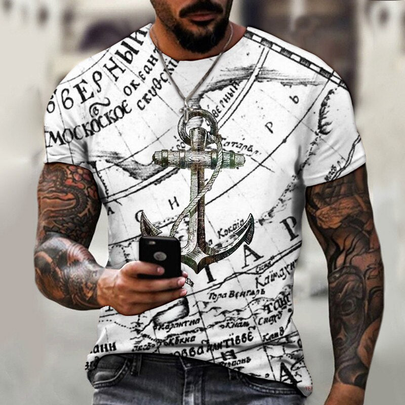 Herren Anker Anchor 3D T-Shirt Rundhals Unisex Sommer Streetwear Men