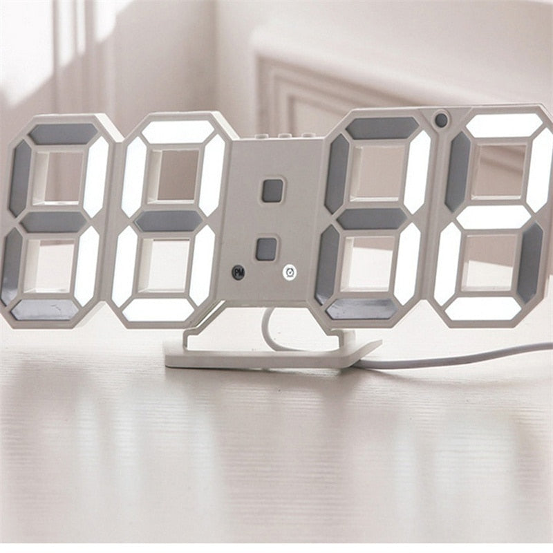 Groß 3D Modern Digital LED Wanduhr 24/12 Stunde USB Display Timer Alarm