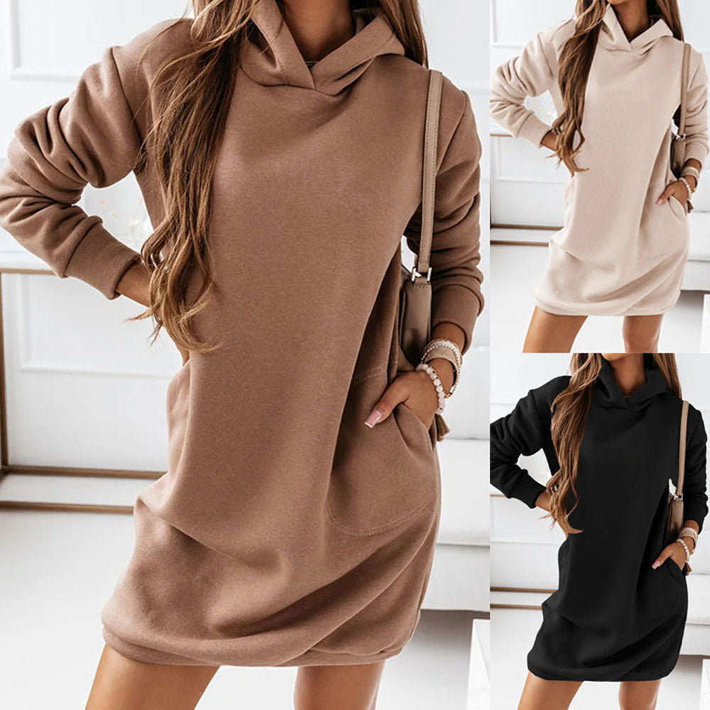 Damen Kapuzen Kleid  Stretch Pulloverkleid Party Bodyconkleid Minikleid Pullover Tunika