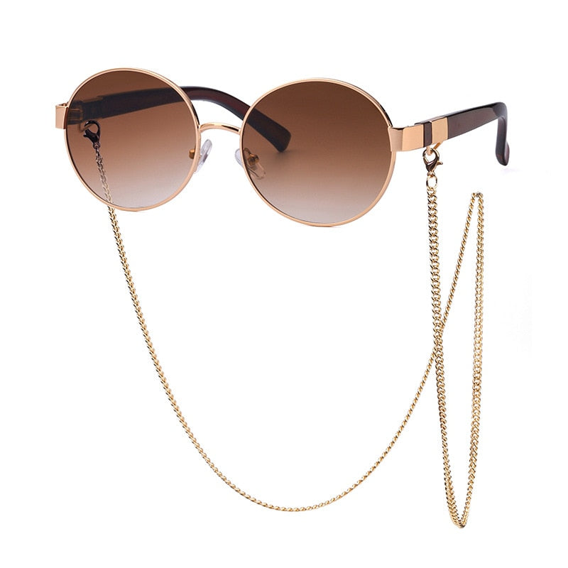 SHAUNA Runde Damen Luxus Sonnenbrille Fashion Metallkette Farbverlauf UV400