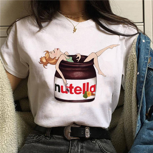 Damen Sommer Top 3D Nutella T-Shirt Rundhals Streetwear lockeres Damentop
