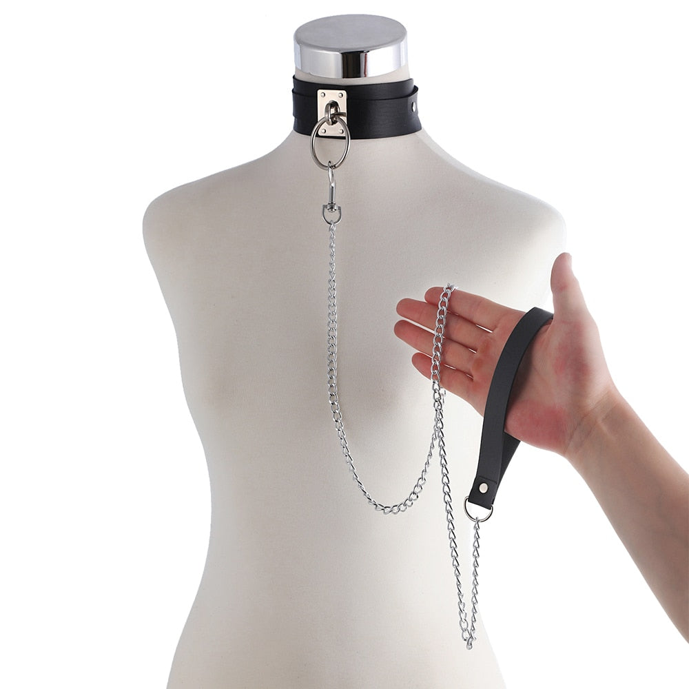 Frauen Sexy Punk Leder Dessous Halsband O-Ring Gürtelschnalle Halskette