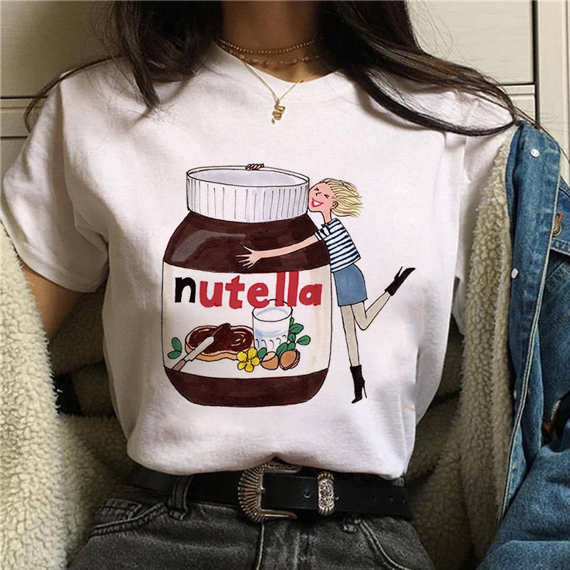 Damen Sommer Top 3D Nutella T-Shirt Rundhals Streetwear lockeres Damentop