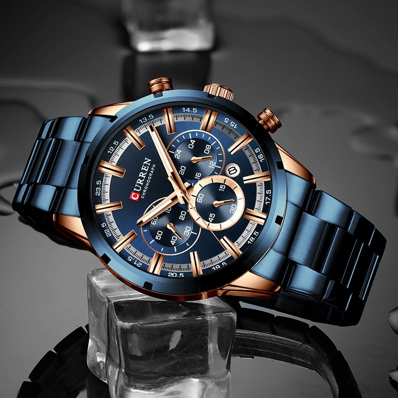 Herren Armbanduhr Silber Schwarz Edelstahl Fashion Luxus Chronograph  Business