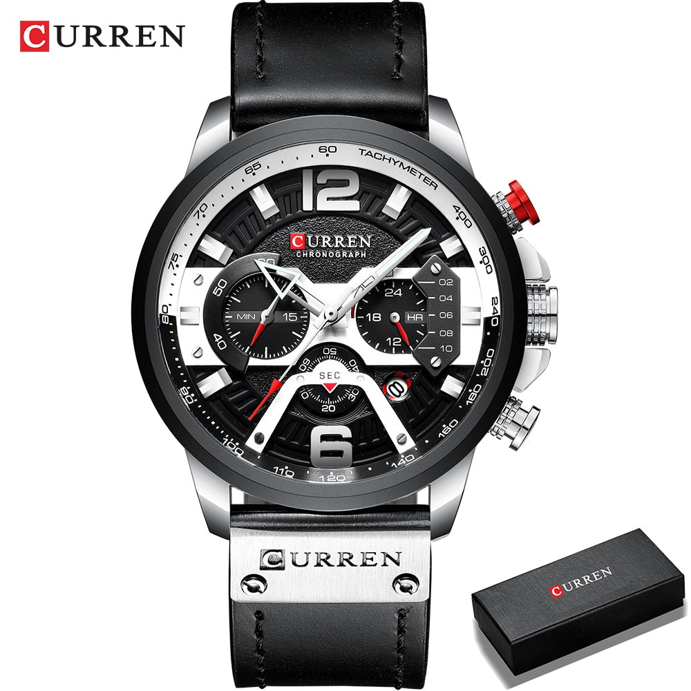Herren Armbanduhr Silber Schwarz Edelstahl Fashion Luxus Chronograph  Business