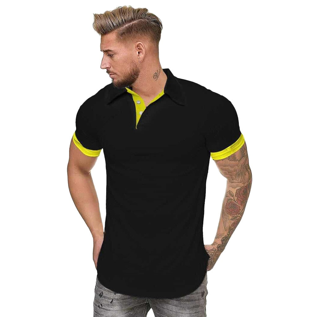 Herren Poloshirt Kontrast Kragen Polo Kurzarm Slim Fit Hemd Polohemd T-Shirt NEU