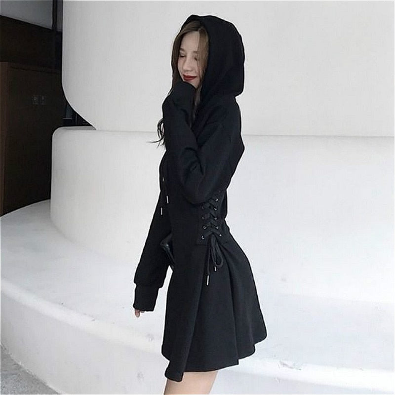Frauen Langarm Minikleid Kapuzenpullover Kleid Hoodie Sweatshirt Sweatkleid