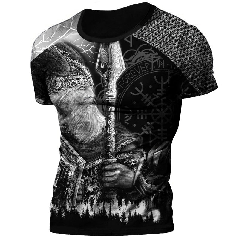 Herren Viking Tattoo 3D T-Shirt Rundhals Unisex Sommer Streetwear