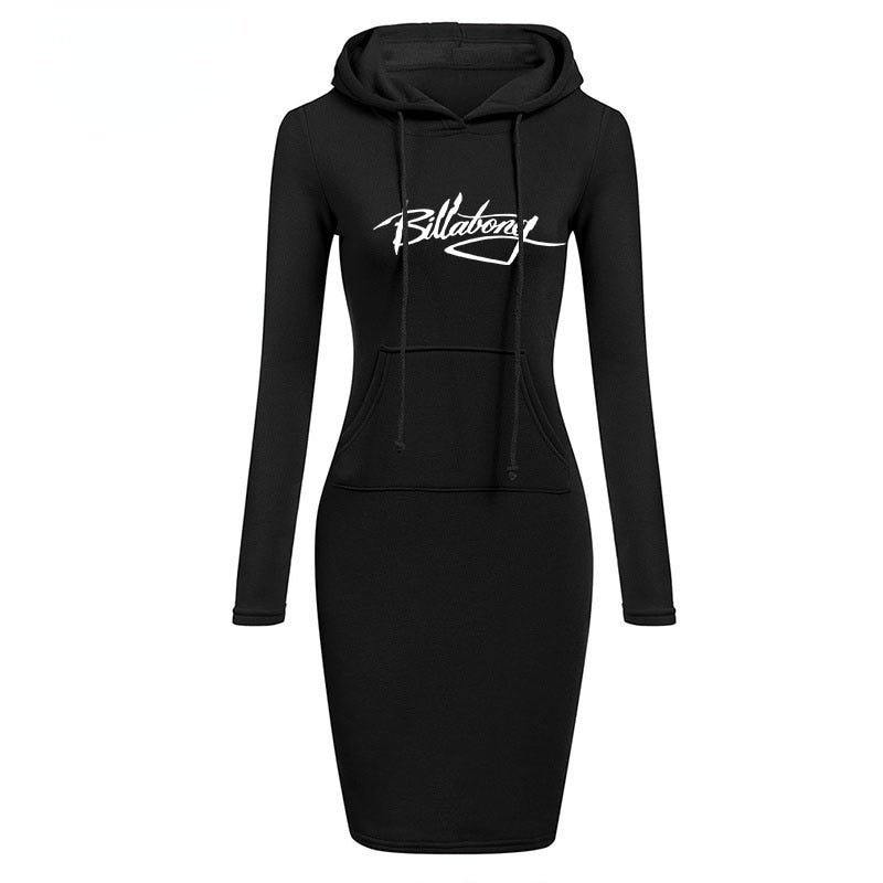 Dame Kapuzenpullover Minikleid Hoodie Sweatshirt Longtops Tunika Jumper Kleider Streetwear