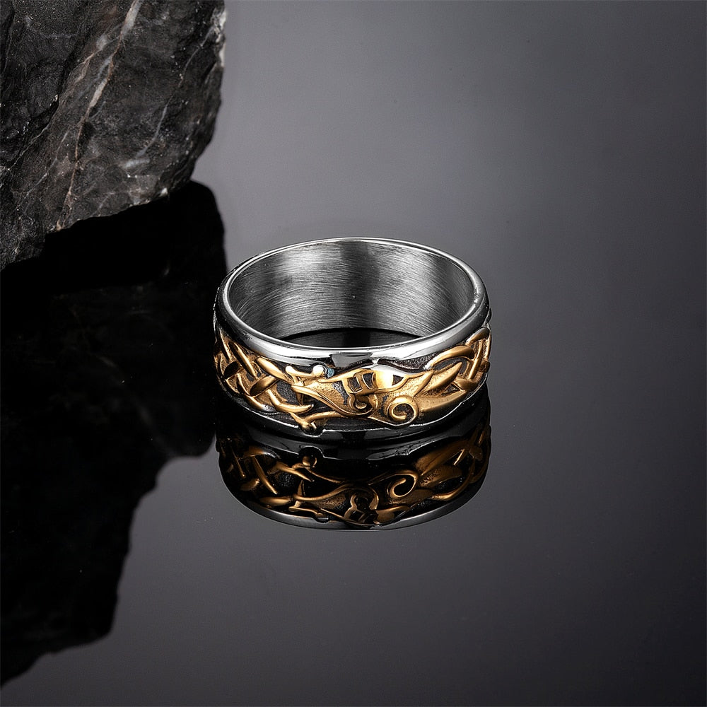 Herren Wikinger Runen Ring Edelstahl Nordische Mythologie Odin Gothic