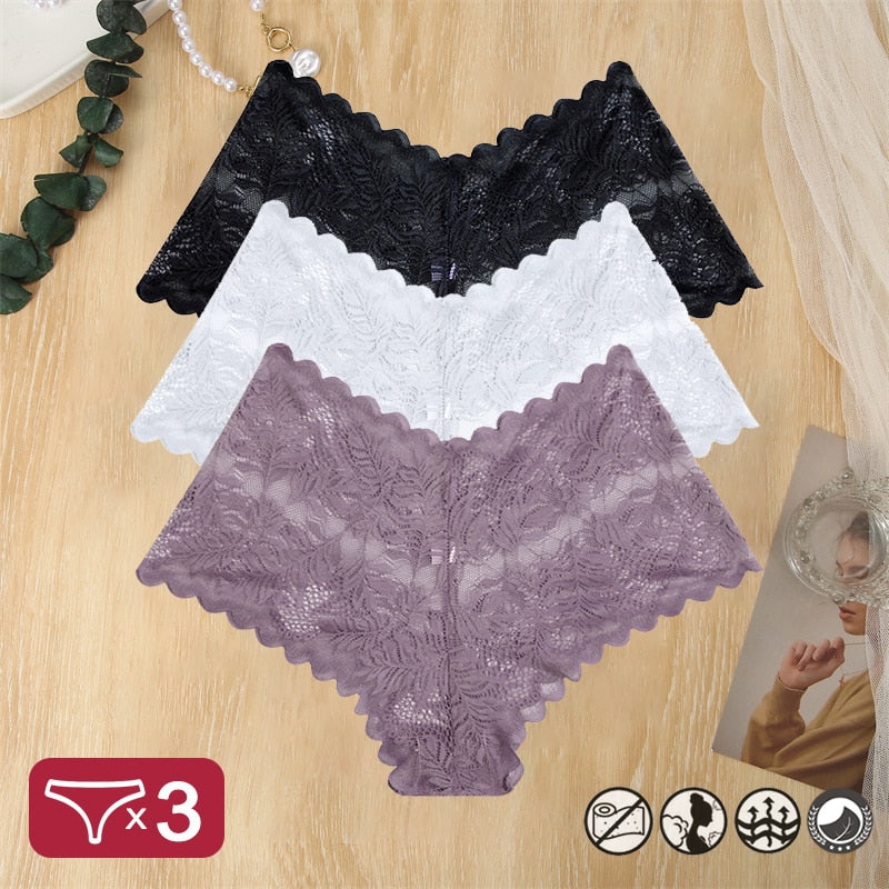 Damen 3-er Pack Hipster Spitze Unterwäsche Tanga Höschen Sexy Schlüpfer Slip Panties