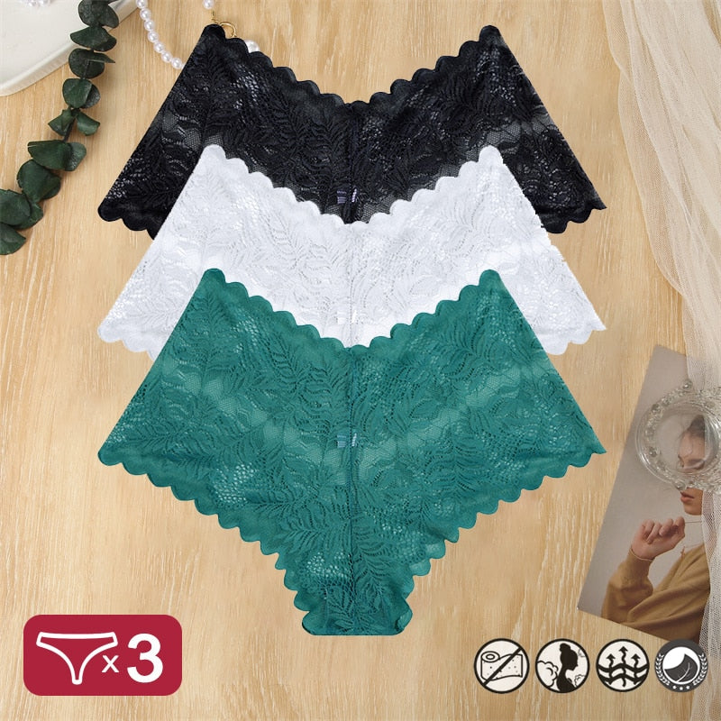 Damen 3-er Pack Hipster Spitze Unterwäsche Tanga Höschen Sexy Schlüpfer Slip Panties