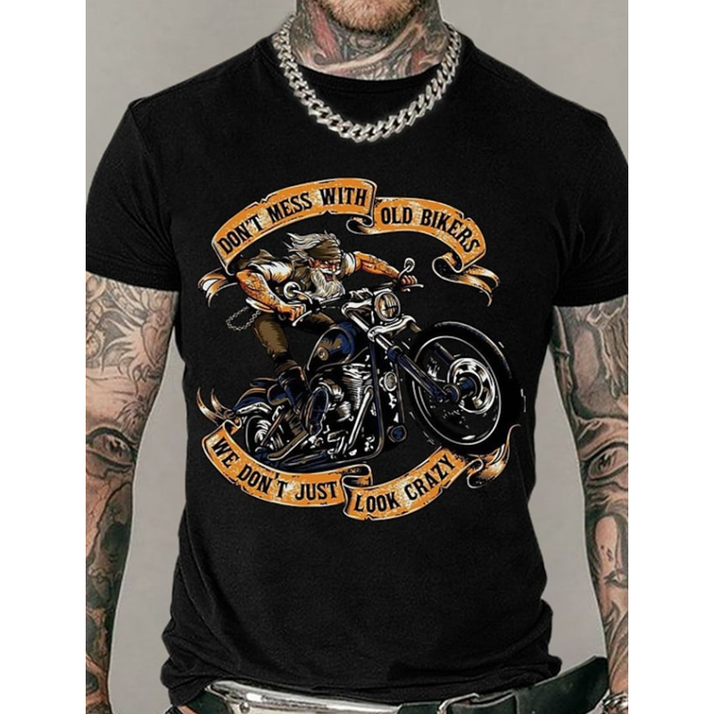 Herren Fashion Vintage Biker 3D T-Shirt Rundhals Unisex Sommer Streetwear