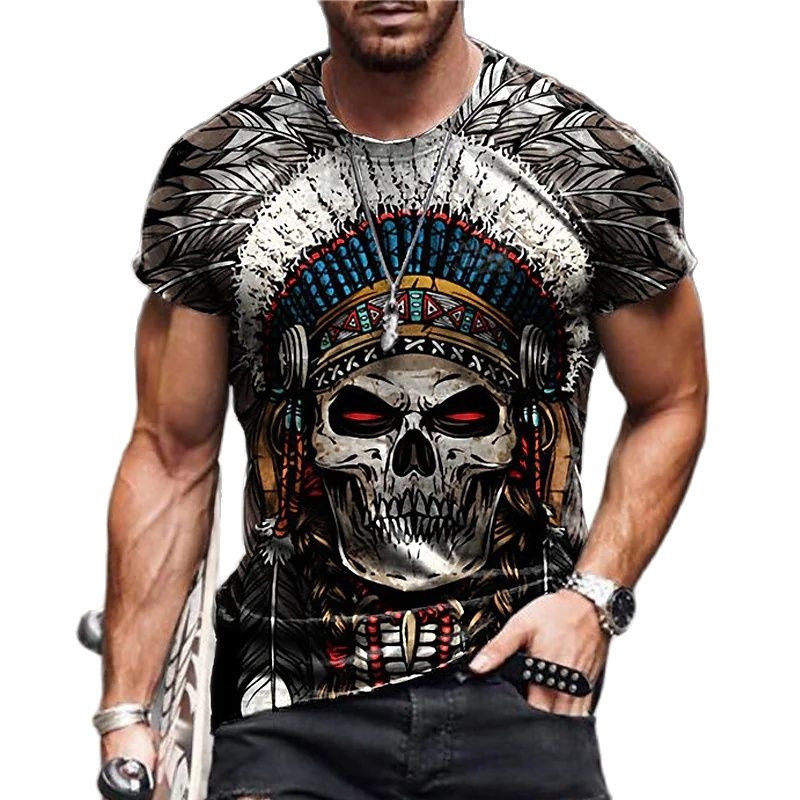 Herren Fashion Indian Stil 3D T-Shirt Rundhals Unisex Sommer Streetwear