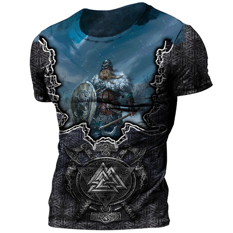 Vikings Herren Tattoo 3D T-Shirt Rundhals Unisex Sommer Streetwear
