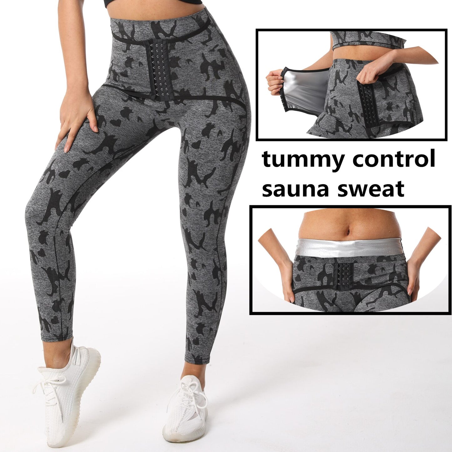 Damen Neopren Sauna Hose Schwitzhose Yogahose Thermoeffekt Abnehmen Hose Leggins