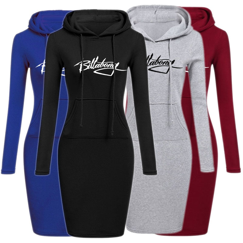 Dame Kapuzenpullover Minikleid Hoodie Sweatshirt Longtops Tunika Jumper Kleider Streetwear