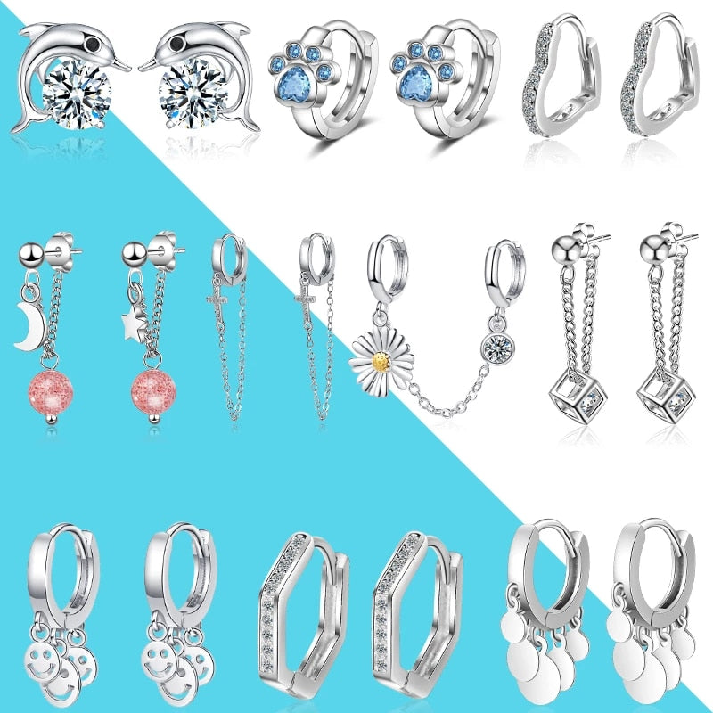 1 Paar Creolen aus 925 sterling Silber Ohrringe Ohrschmuck Zirkonia Ohrstecker