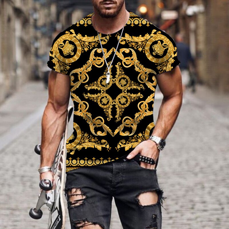 Herren Fashion Barock Stil 3D T-Shirt Rundhals Unisex Sommer Streetwear