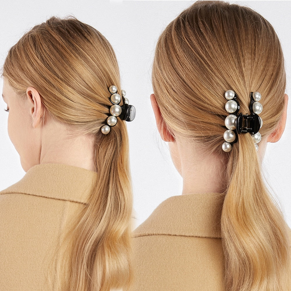 Damen Groß Perlen Haar Klauen Elegant Acryl Haarspange Hyperbole Haarklammer Neu
