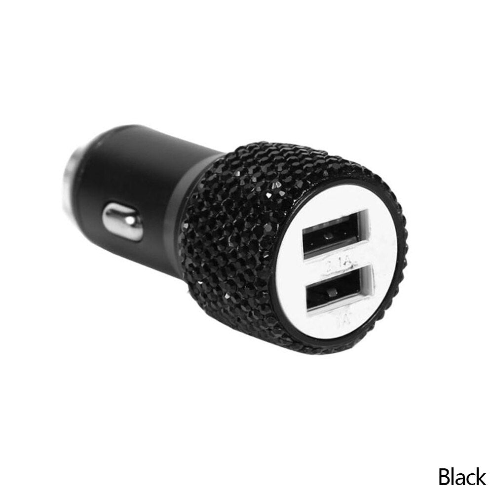 Dual USB Auto Zigarettenanzünder Auto Ladegerät Adapter Strass Kristall Ladegerät USB Stecker Bling Auto Zubehör für iPhone Xiaomi