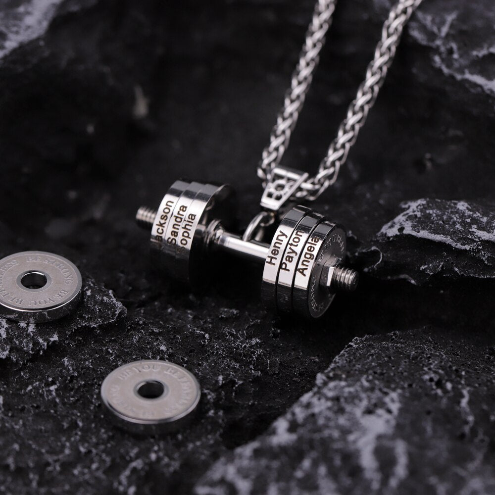 Halskette + Anhänger Edelstahl Hantel Scheibe Gewicht Fitness Gym Bodybuilding Schmuck Geschenk