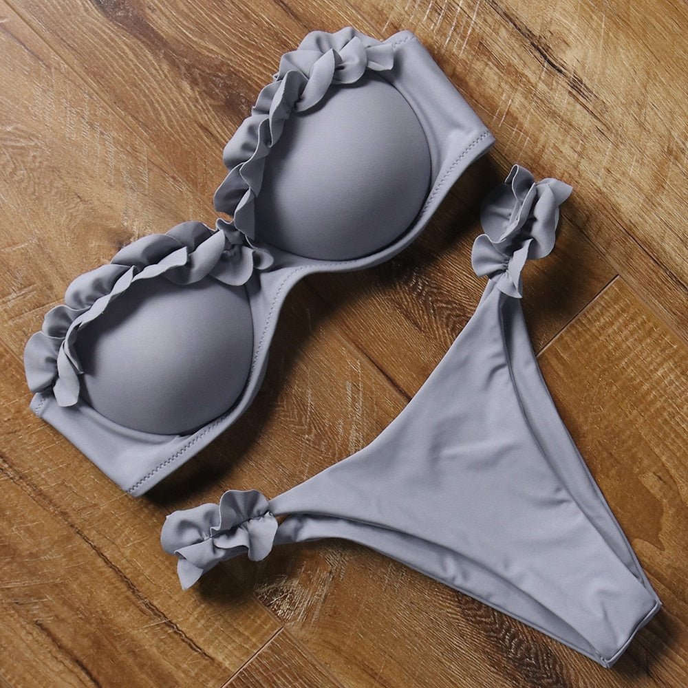 Damen Push Up Bikini Set BH Gepolstert Brasilianischer Badeanzug Bademode Strand Bademode