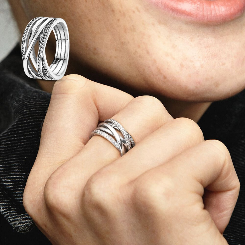 Massiv Sterling Silber 925 Ring filigran Fashion Damenring mit AAA Zirkonia