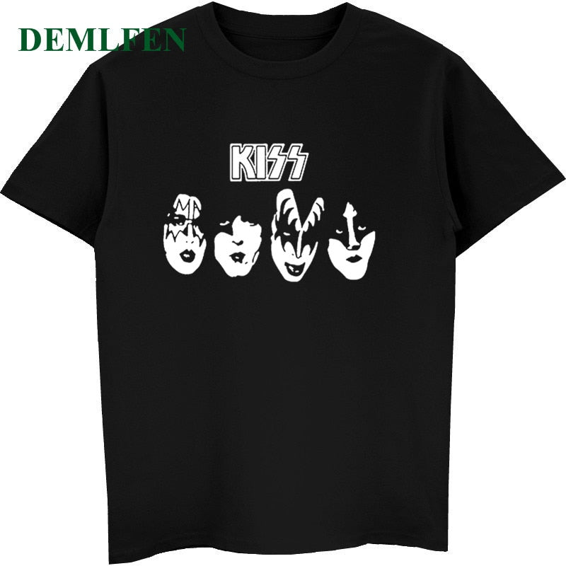 Herren Kiss Rock Band T-Shirt Rundhals Unisex Sommer Streetwear 100% Baumwolle