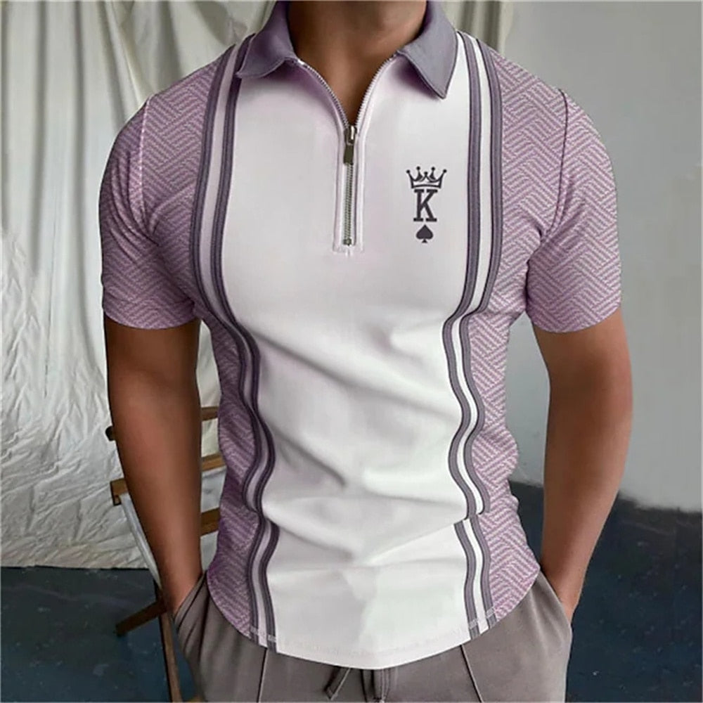 Herren Poloshirt POLO Shirt Zip Kontrast Kragen Kurzarm Slim Fit Hemd Polohemd