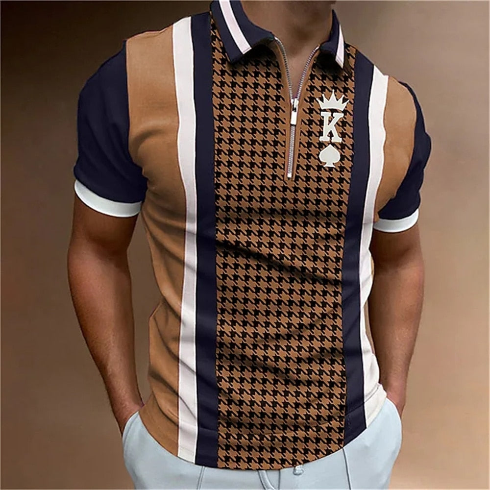 Herren Poloshirt POLO Shirt Zip Kontrast Kragen Kurzarm Slim Fit Hemd Polohemd