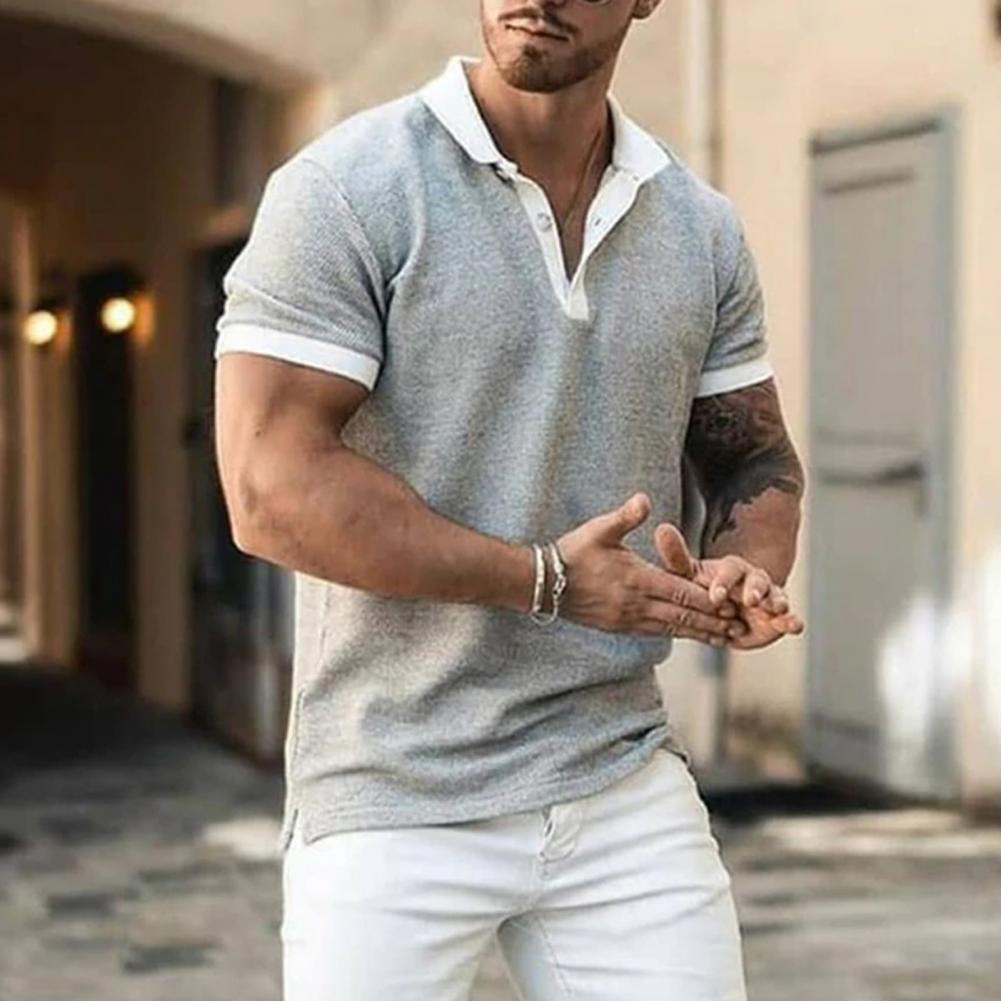 Herren Poloshirt Kontrast Kragen Polo Kurzarm Slim Fit Hemd Polohemd T-Shirt NEU