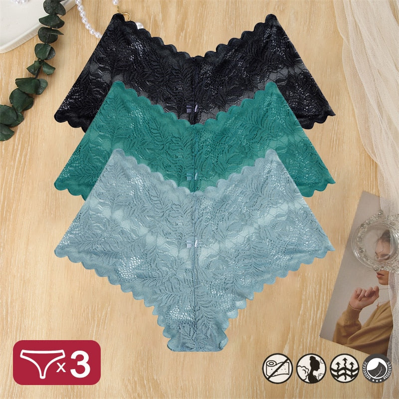 Damen 3-er Pack Hipster Spitze Unterwäsche Tanga Höschen Sexy Schlüpfer Slip Panties