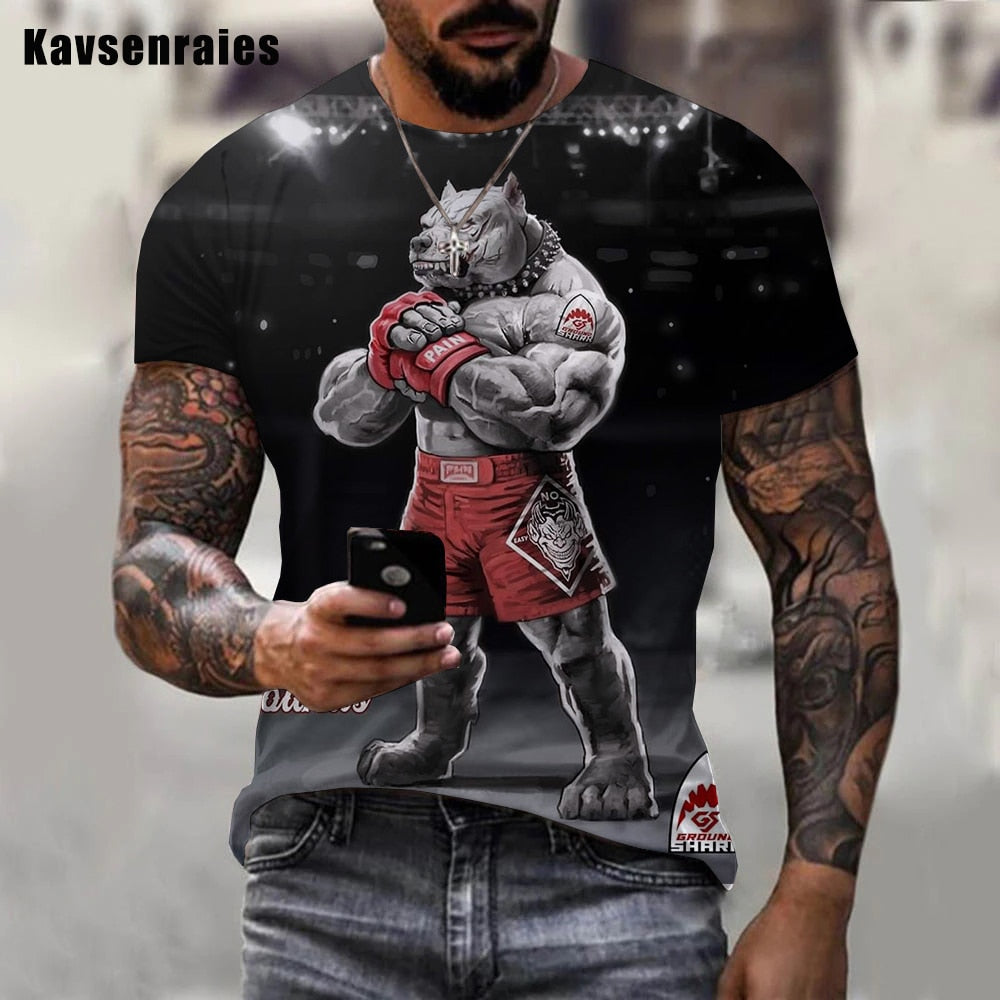Fashion Herren Boxing Dog 3D T-Shirt Rundhals Unisex Men Fight Club Streetwear
