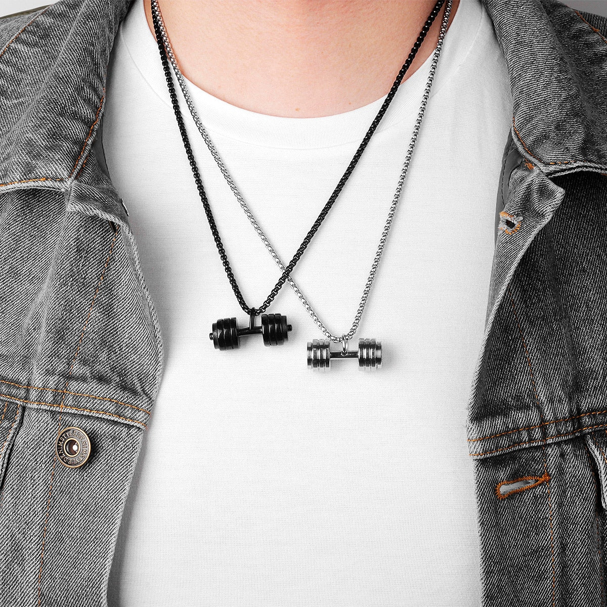 Halskette Anhänger Edelstahl Hantel Scheibe Gewicht Fitness Gym Bodybuilding Schmuck Geschenk