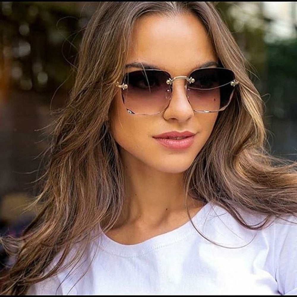 Damen Randlose Sonnenbrille Luxus Quadratische Gläser UV400 Brillen Retro Fashion