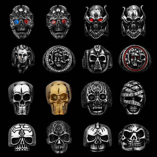 Edelstahl Herren & Damen Biker Rocker Spinning Ring Silber Skull Gothic