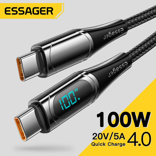 USB C Ladekabel 2M PD 100W 5A LED Anzeige Schnell Kabel Für Macbook Samsung