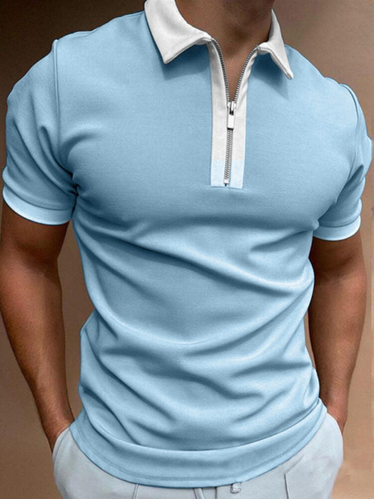 Herren Poloshirt Kontrast Kragen Polo Kurzarm Slim Fit Hemd Polohemd T-Shirt NEU