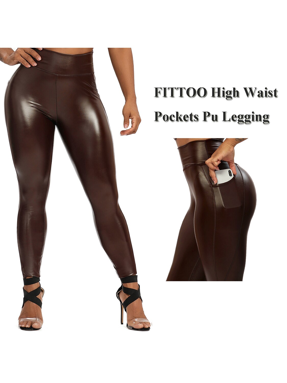 Damen Fashion Leggings Push Up Leggins Hose PU Lederhose mit Reißverschluss Sexy