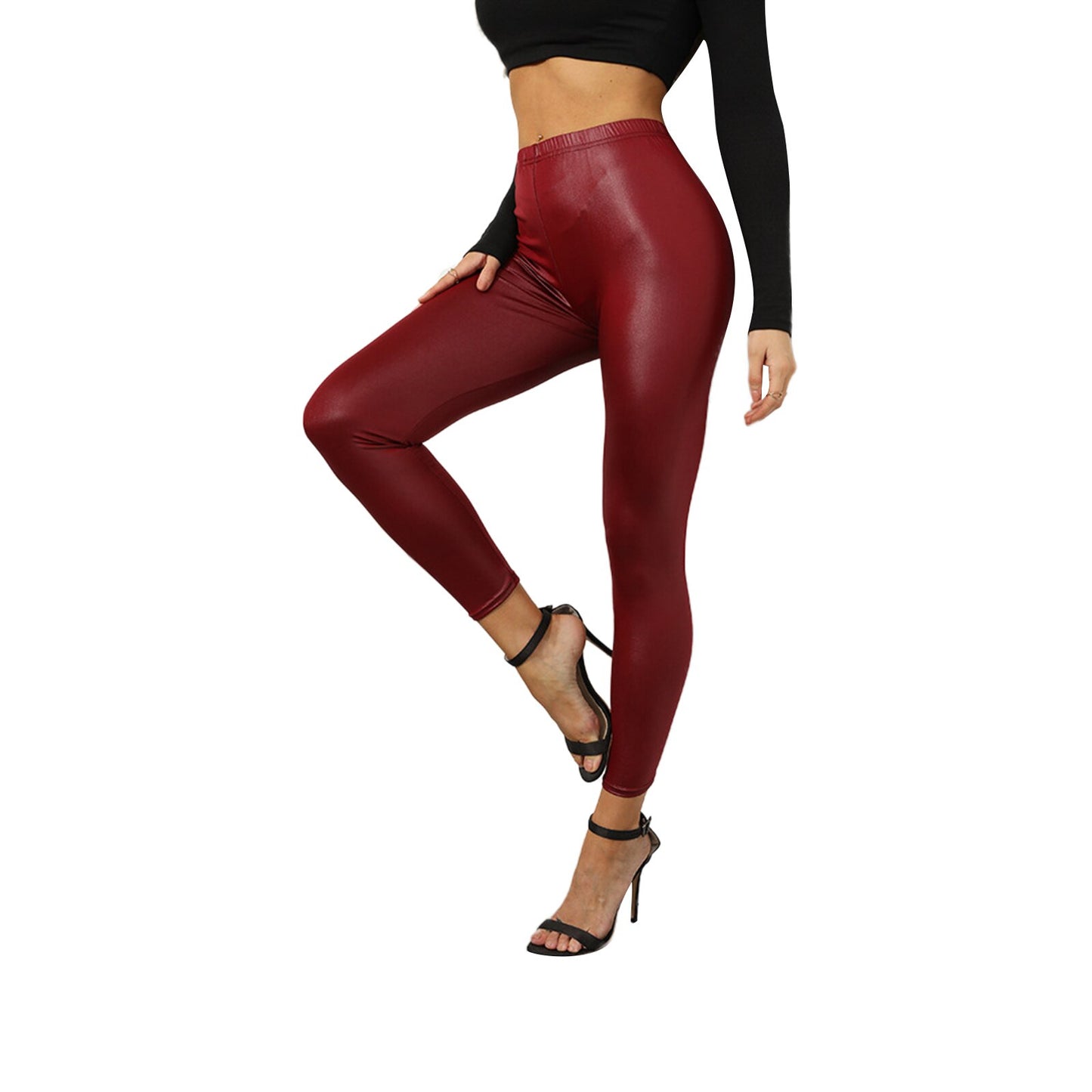 Damen Leggings Leggins Lang Hose Kunstleder Nachtclub Sexy PU Hohe Elastizität