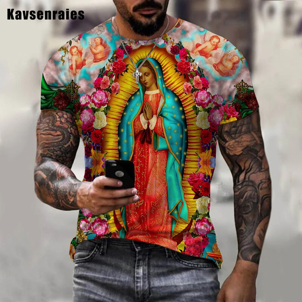 Herren Heilige Madonna 3D T-Shirt Rundhals Unisex Sommer Streetwear Men
