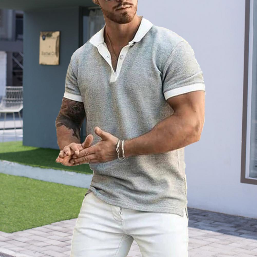 Herren Poloshirt Kontrast Kragen Polo Kurzarm Slim Fit Hemd Polohemd T-Shirt NEU