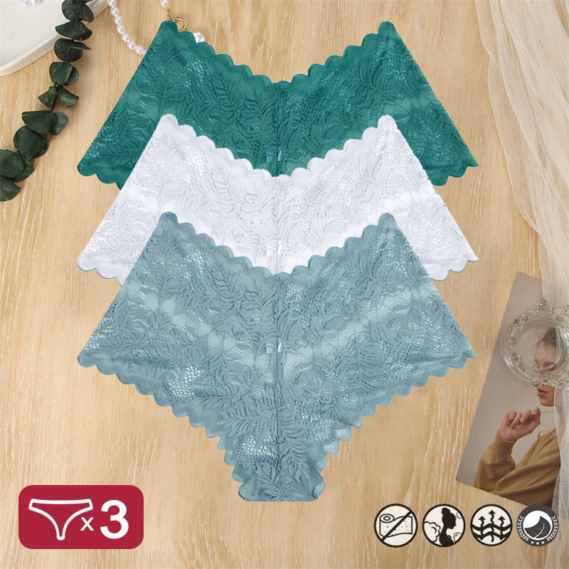 Damen 3-er Pack Hipster Spitze Unterwäsche Tanga Höschen Sexy Schlüpfer Slip Panties