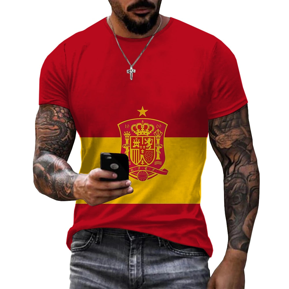 Herren Spanien Spain 3D T-Shirt Rundhals Unisex Sommer Streetwear