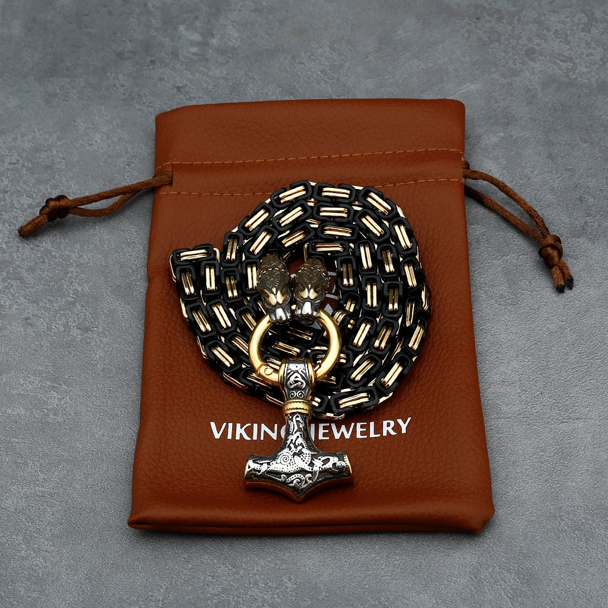 Thors Hammer Mjölnir Edelstahl Halskette Königskette silber gold Wikingerschmuck