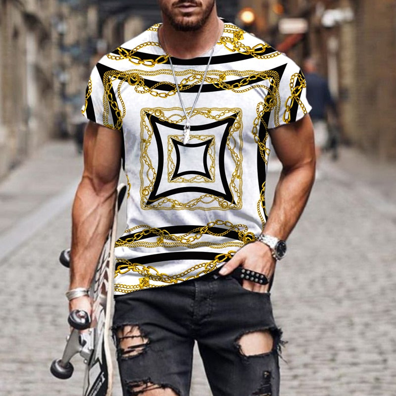 Herren Fashion Barock Stil 3D T-Shirt Rundhals Unisex Sommer Streetwear