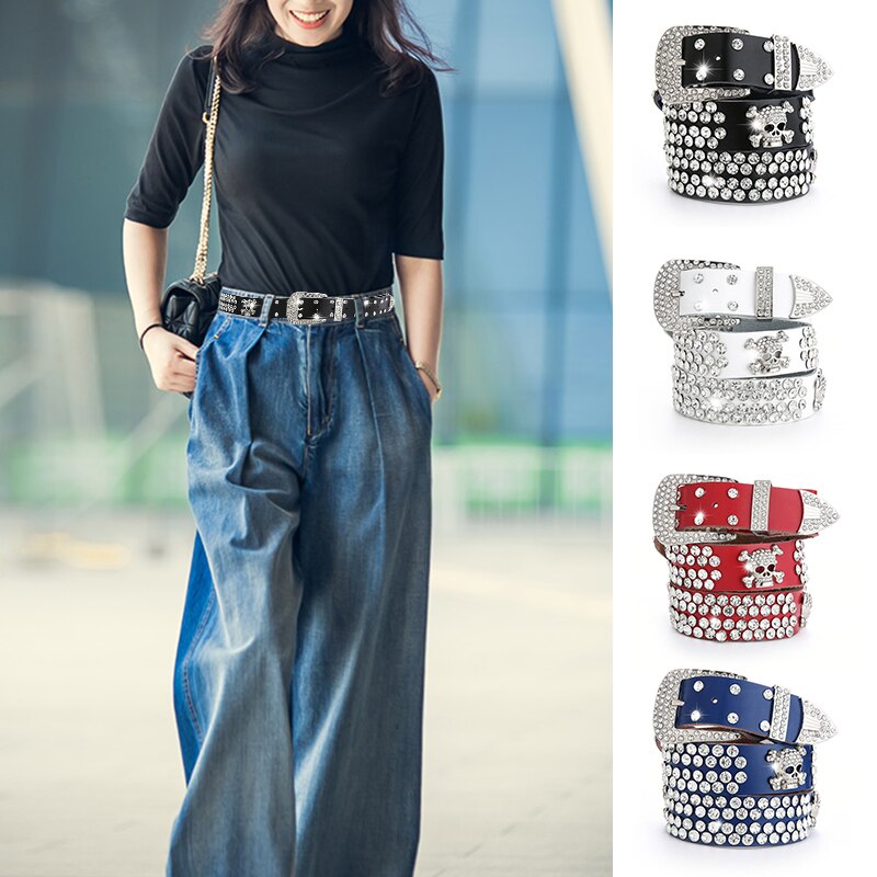 Damen Jeans Gürtel Herren Strass Gürtel mit Nieten Besetzt NEU